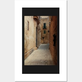Narrow medieval street of Mdina Posters and Art